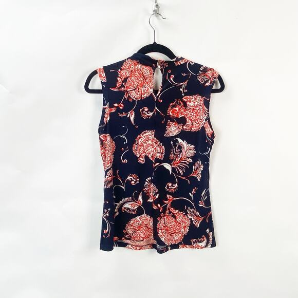 2/$30 Tommy Hilfiger Small Womens Blue/Orange Floral Sleeveless Blouse - Picture 8 of 10